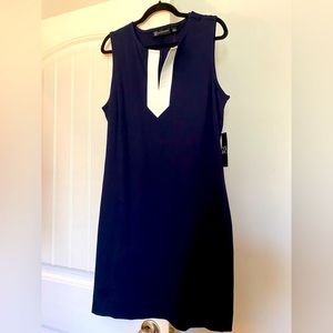 Nautical Navy/White V-Neck Cotton Dress w/Pockets. Large. New York & Company NWT
